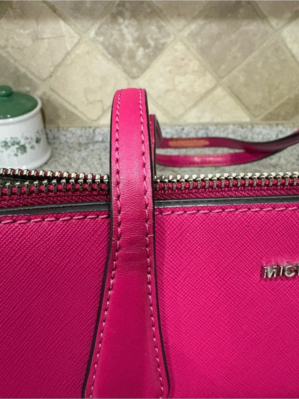 Michael Kors Marilyn Medium Saffiano Leather Tote in a vibrant pink With Wallet